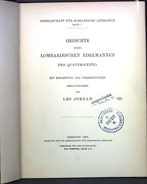 Seller image for Gedichte eines lombardischen Edelmannes des Quattrocento Gesellschaft fr romanische Literatur, Band 7; for sale by books4less (Versandantiquariat Petra Gros GmbH & Co. KG)