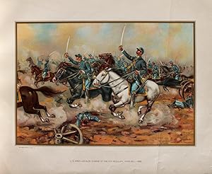 "US Army - Cavalry charge of the 5th Regulars, Gains Mill - 1862" originale Chromolithographie mi...