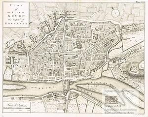 Plan of the City of Rouen the Capital of Normandy. Antique Map. Stadtplan von Rouen in der Norman...