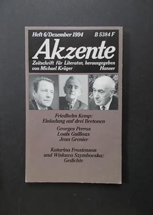 Seller image for Akzente - Zeitschrift fr Literatur Heft 6/ 1994 - Friedhelm Kemp: Einladung auf drei Bretonen u.a. for sale by Antiquariat Strter