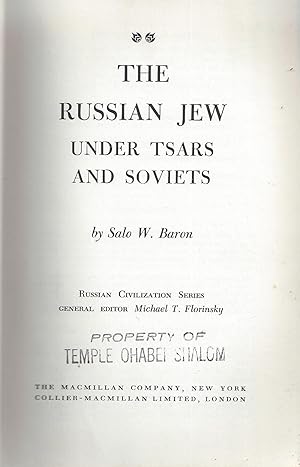 Seller image for THE RUSSIAN JEW UNDER TSARS AND SOVIETS for sale by Dan Wyman Books, LLC