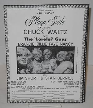 Imagen del vendedor de City Players presents Neil Simon's Plaza Suite starring Chuck Waltz with the "Lorelei Guys"; Brandie, Billie, Faye & Nancy [handbill] a la venta por Bolerium Books Inc.