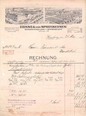 Rechnung der Firma Ernst & von Spreckelsen, Hamburg, Gr. Reichenstr. 3-9. Samenhandlung - Samenzu...