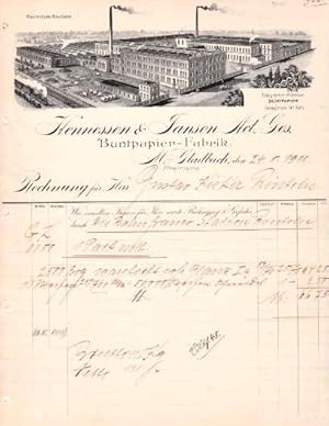 Bild des Verkufers fr Rechnung der Firma Hennessen & Jansen Act.-Ges., M.-Gladbach. Buntpapier-Fabrik. Mit der Hand ausgefllt, datiert 24. Mai 1911 zum Verkauf von Antiquariat Heinz Tessin