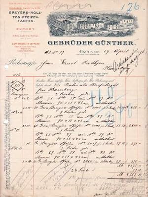 Rechnung der Firma Gebrüder Günther, Höhr. Bruyère-. Holz- und Ton-Pfeifen-Fabrik. Mit der Hand a...