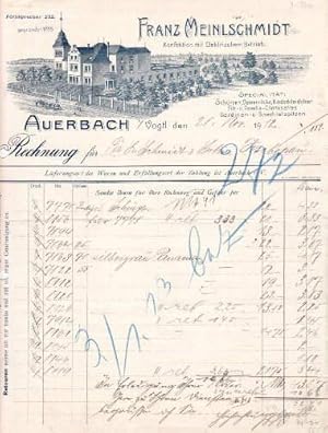 Rechnung der Firma Franz Meinlschmdt, Auerbach i.Vogtl. Konfektion mit Elektrischem Betrieb, Spez...