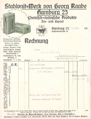 Rechnung der Firma Stahlonit-Werk von Georg Raabe, Hamburg 23, Hasselbrookstraße 09. Chemisch-tec...