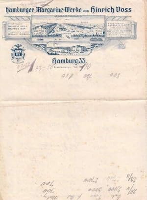 Briefbogen der Hamburger Margarine-Werke von Hinrich Voss, Hamburg 33, Bramfelderstr. 140-152. Ni...