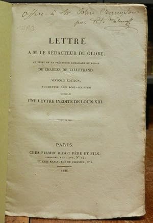 Lettre a M. le rédacteur du Globe, au sujet de la prétendue ambassade en Russie de Charles de Tal...