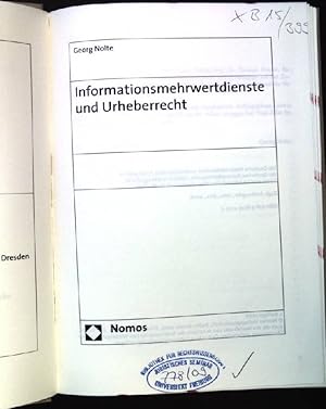 Seller image for Informationsmehrwertdienste und Urheberrecht. Schriften zum geistigen Eigentum und zum Wettbewerbsrecht ; Bd. 19 for sale by books4less (Versandantiquariat Petra Gros GmbH & Co. KG)