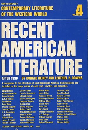 Immagine del venditore per Recent American Literature: After 1930 venduto da Kenneth A. Himber