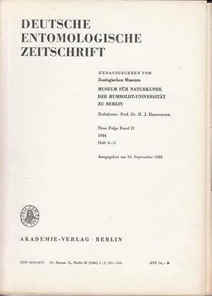 Image du vendeur pour Deutsche Entomologische Zeitschrift, Neue Folge Band 31, Jahrgang 1984, Heft 4-5 mis en vente par Antiquariat Jterbook, Inh. H. Schulze