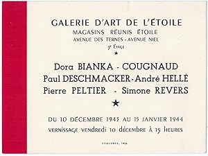 Carton d'invitation de la Galerie d'Art de l'Etoile, avenue des Ternes du 10 décembre 1943 au 15 ...