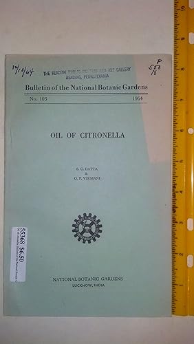 Bild des Verkufers fr Oil of Citronella (Bulletin of the National Botanic Gardens No. 103) zum Verkauf von Early Republic Books