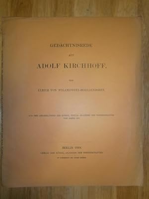 Image du vendeur pour Gedchtnisrede auf Adolf Kirchhoff. Sonderabdruck. mis en vente par NORDDEUTSCHES ANTIQUARIAT