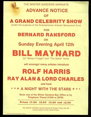 Imagen del vendedor de A Grand Celebrity Show Under the Auspices of the Entertainment Artistes' Benevolent Fund for Bernard Ransford: Souvenir Theatre Programme Flyer Performed at The Winter Gardens, Margate a la venta por Little Stour Books PBFA Member