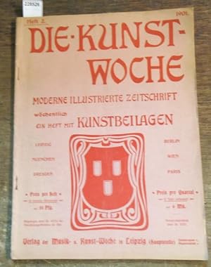 Seller image for Die Kunst-Woche. Moderne illustrierte Zeitschrift. Heft 2, 1901: Textlicher Teil / Studienmappe / Liebhaberphotographie / Husliche Kunst / Dresdener Galerie - Blatt 17 - 32 / Musterbogen zu 'Husliche Kunst' - Vorlagen 7-12. for sale by Antiquariat Carl Wegner