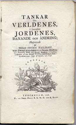 Seller image for Tankar om verldenes, i synnerhet jordenes, danande och ndring. for sale by Mats Rehnstrm Rare Books SVAF, ILAB