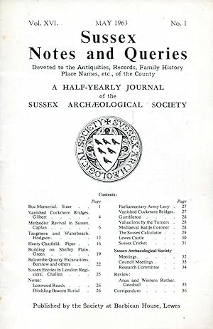 Seller image for Sussex Notes and Queries A half-yearly journal of The Sussex Archaeological Society volume XVI No 1 May 1963 for sale by Pendleburys - the bookshop in the hills
