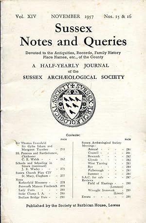Seller image for Sussex Notes and Queries A half-yearly journal of The Sussex Archaeological Society volume XIV No 15 & 16 November 1957 for sale by Pendleburys - the bookshop in the hills