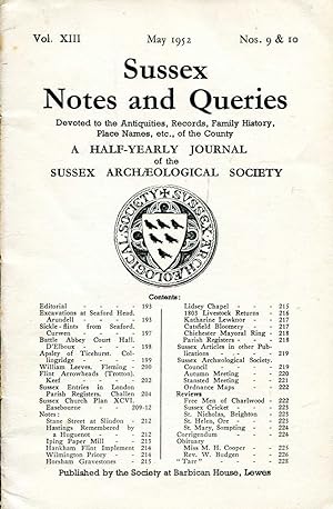 Seller image for Sussex Notes and Queries A half-yearly journal of The Sussex Archaeological Society volume XIII No 9 & 10 May 1952 for sale by Pendleburys - the bookshop in the hills