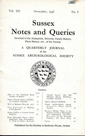 Seller image for Sussex Notes and Queries A quarterly journal of The Sussex Archaeological Society volume XII No 4 November 1948 for sale by Pendleburys - the bookshop in the hills