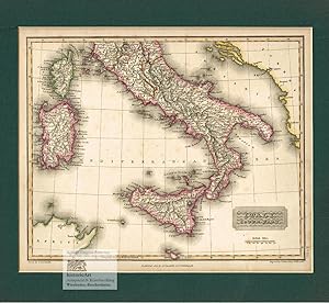 Italy. South Part. Dekorative Landkarte des südlichen Teils von Italien. Grenzkolorierter Kupfers...