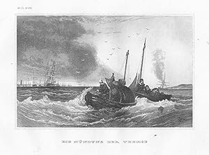 "Die Mündung derThemse" - Themse Themsemündung Nordsee Südengland engraving Original