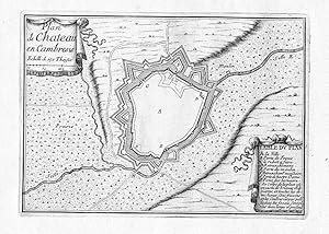 Bild des Verkufers fr Plan de Chateau en Cambresis" - Le Cateau-Cambresis Hauts-de-France Nord fortification plan engraving gravure zum Verkauf von Antiquariat Steffen Vlkel GmbH