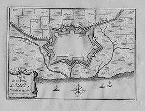 Bild des Verkufers fr Plan de la Ville d'Axel" - Axel Terneuzen Zeeland Nederland Netherlands Niederlande gravure engraving zum Verkauf von Antiquariat Steffen Vlkel GmbH