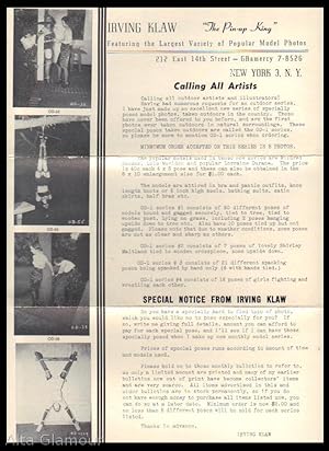 Imagen del vendedor de IRVING KLAW BULLETIN - ("Calling All Artists" - OD-1 series); Featuring the Largest Variety of Popular Model Photos a la venta por Alta-Glamour Inc.