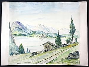 - Chiemsee - Original Aquarell signiert Aigriner watercolor Chiemgau Alpen