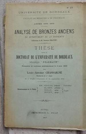 Analyse de Bronzes Anciens, du Département de la Charente (Collection de Gustave Chauvet). Thèse ...