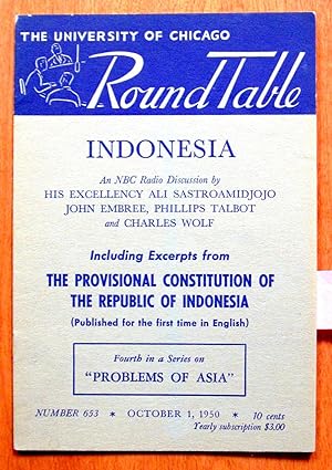Imagen del vendedor de The University of Chicago Round Table Indonesia. Including Excerpts From the Provisional Constitution of the Republic of Indonesia a la venta por Ken Jackson