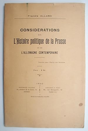 Considérations sur l'histoire politique de la PRUSSE et de l'ALLEMAGNE Contemporaine