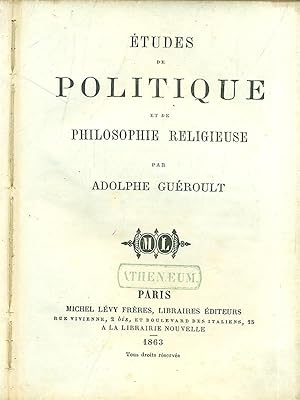 Bild des Verkufers fr Etudes de politique et de philosophie religieuse zum Verkauf von Librodifaccia