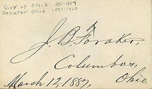 Small card signed by Joseph Benson Foraker (1846-1917).