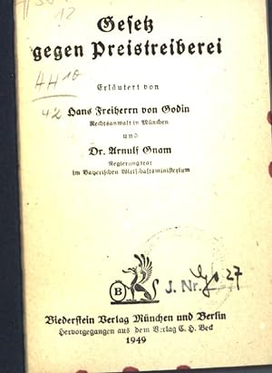 Seller image for Gesetz gegen Preistreiberei. for sale by books4less (Versandantiquariat Petra Gros GmbH & Co. KG)
