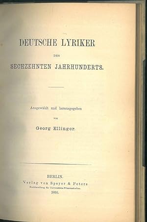 Deutsche Lyriker des Sechzehnten Jahrhunderts