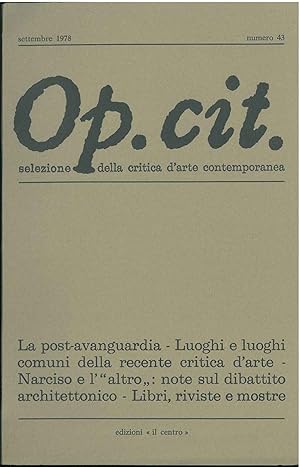 Op. cit. Rivista quadrimestrale di selezione della critica d'arte contemporanea. Settembre 1978, ...