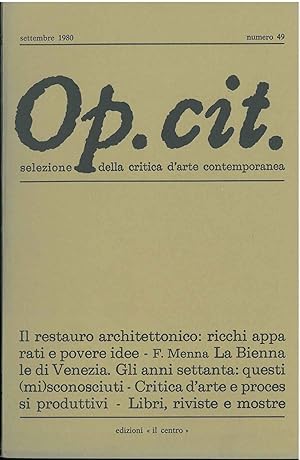 Op. cit. Rivista quadrimestrale di selezione della critica d'arte contemporanea. Settembre 1980, ...