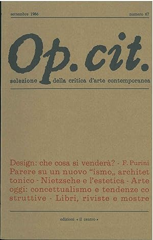 Op. cit. Rivista quadrimestrale di selezione della critica d'arte contemporanea. Settembre 1986, ...