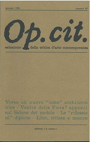 Op. cit. Rivista quadrimestrale di selezione della critica d'arte contemporanea. Gennaio 1986, n. 65