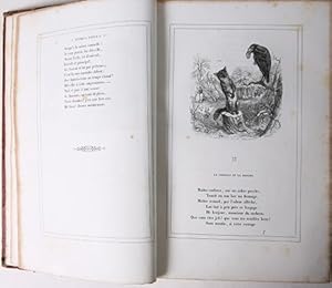 Antiek boek met hardcover 1852, fabels - J. De La Fontaine. Illustrations par Grandville. Paris, ...