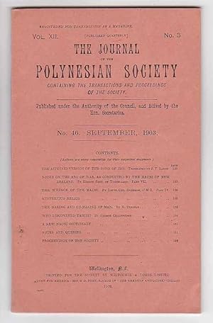 Bild des Verkufers fr The Journal of the Polynesian Society. No. 46. September 1903 (Vol. XII, No. 3) zum Verkauf von Renaissance Books, ANZAAB / ILAB