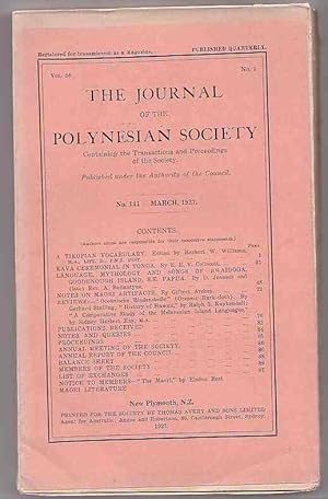 Bild des Verkufers fr The Journal of the Polynesian Society. No. 141. March 1927 (Vol. 36, No. 1) . Also Includes Index and Contents Pages for Vol. 35 (1926) . zum Verkauf von Renaissance Books, ANZAAB / ILAB