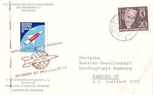 10. und 11. Versuchsreihe der DRG. Vignettenblock (Erster Großraketenstart Mai 1961), Rückseite g...