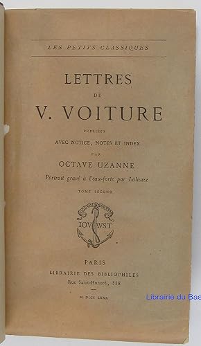 Immagine del venditore per Lettres de V. Voiture, Tome second venduto da Librairie du Bassin