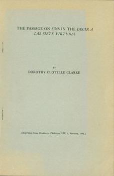 Immagine del venditore per The Passage On Sins in the Decir A Las Siete Virtudes. Reprint from Studies in Philology, 1962. venduto da Wittenborn Art Books