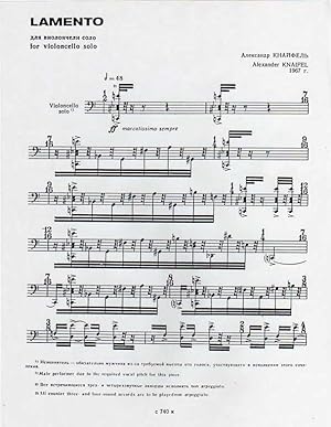 Lamento - for Solo Cello (1967) [SCORE]